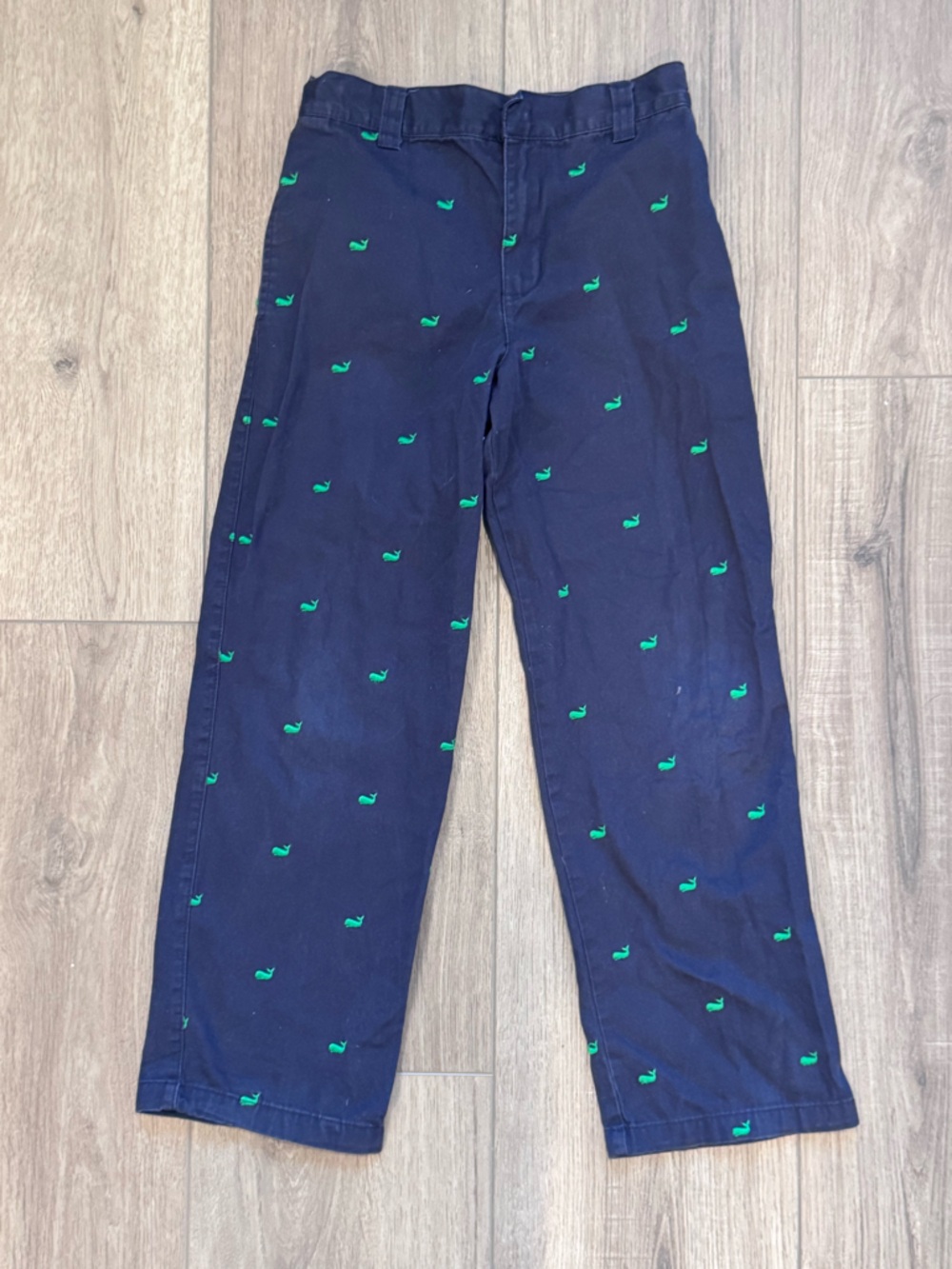 Hartstrings Navy Pants with Green Whale Embroidery